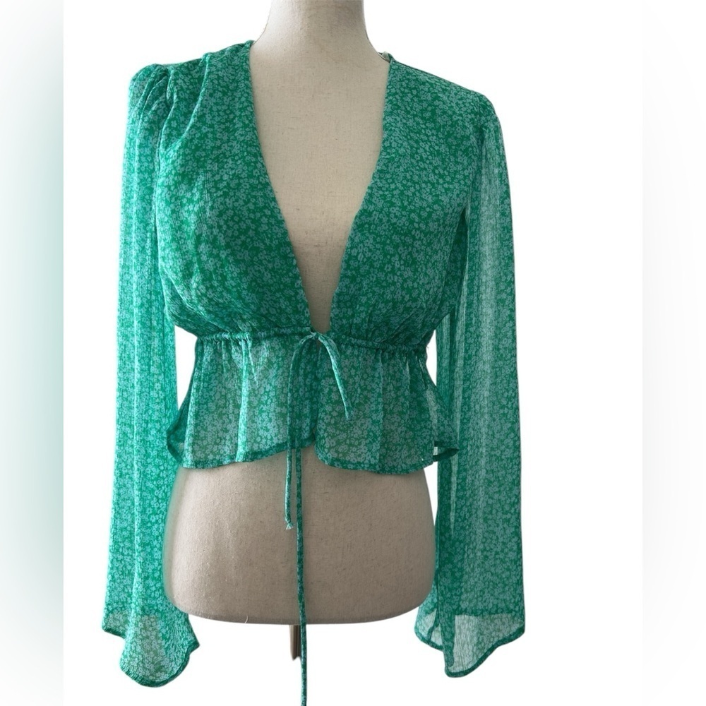 Green Floral Sheer Women's Top Size M